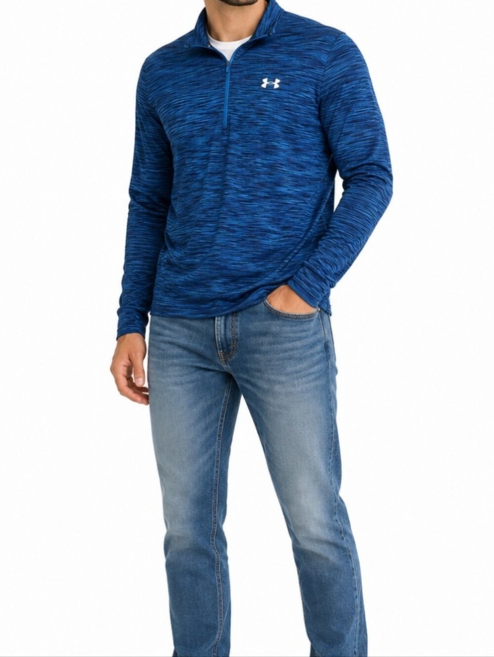 Under Armour Blue Black Fitted Long Sleeve Pullover Zip Jacket  - Size XL